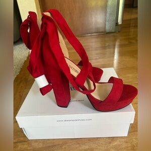 Dream Pairs Red Block Heel Lace Up Heels